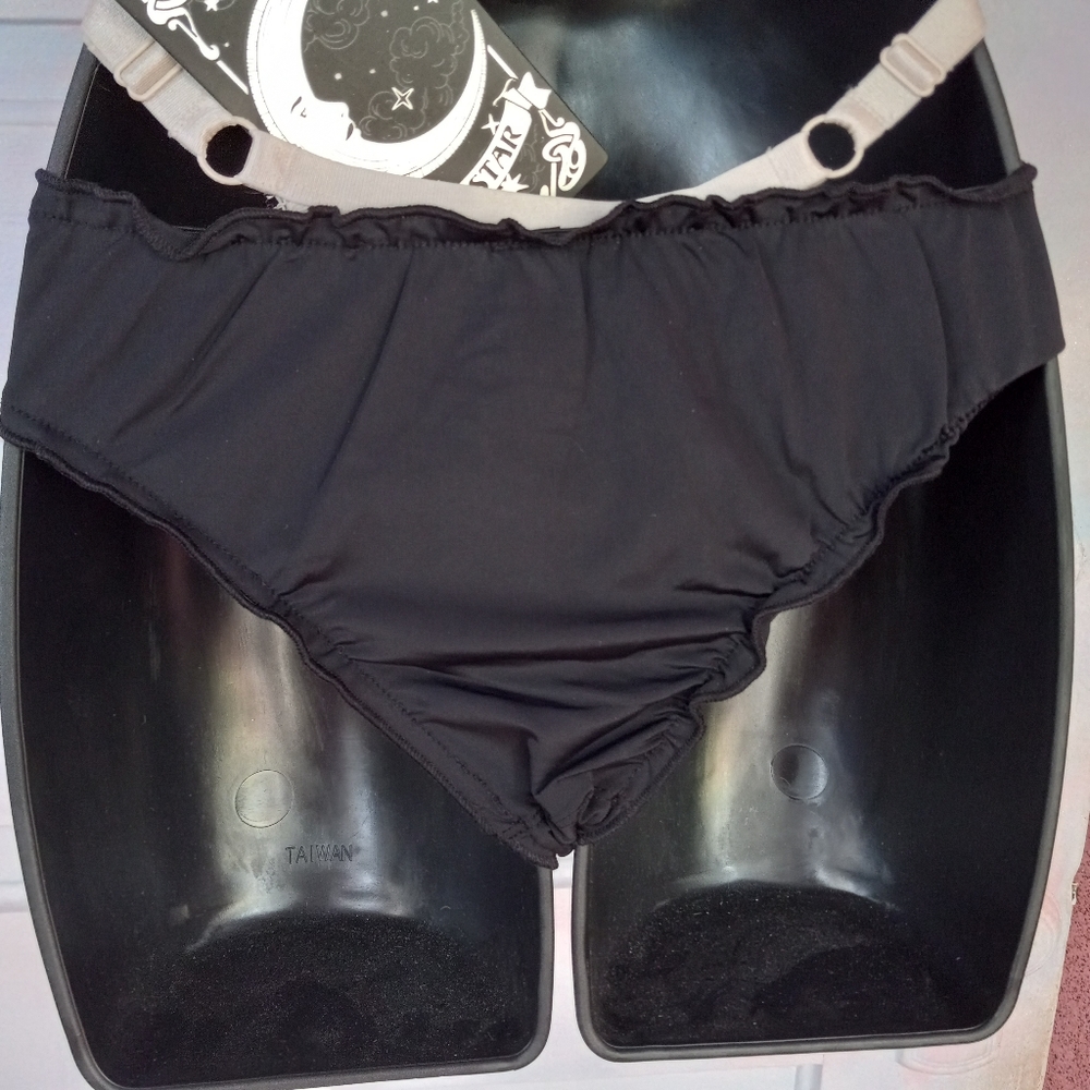 FINAL PRICE Dolls Kill Silky cheeky alien embroidered black ruffle edged panty! - Picture 8 of 9